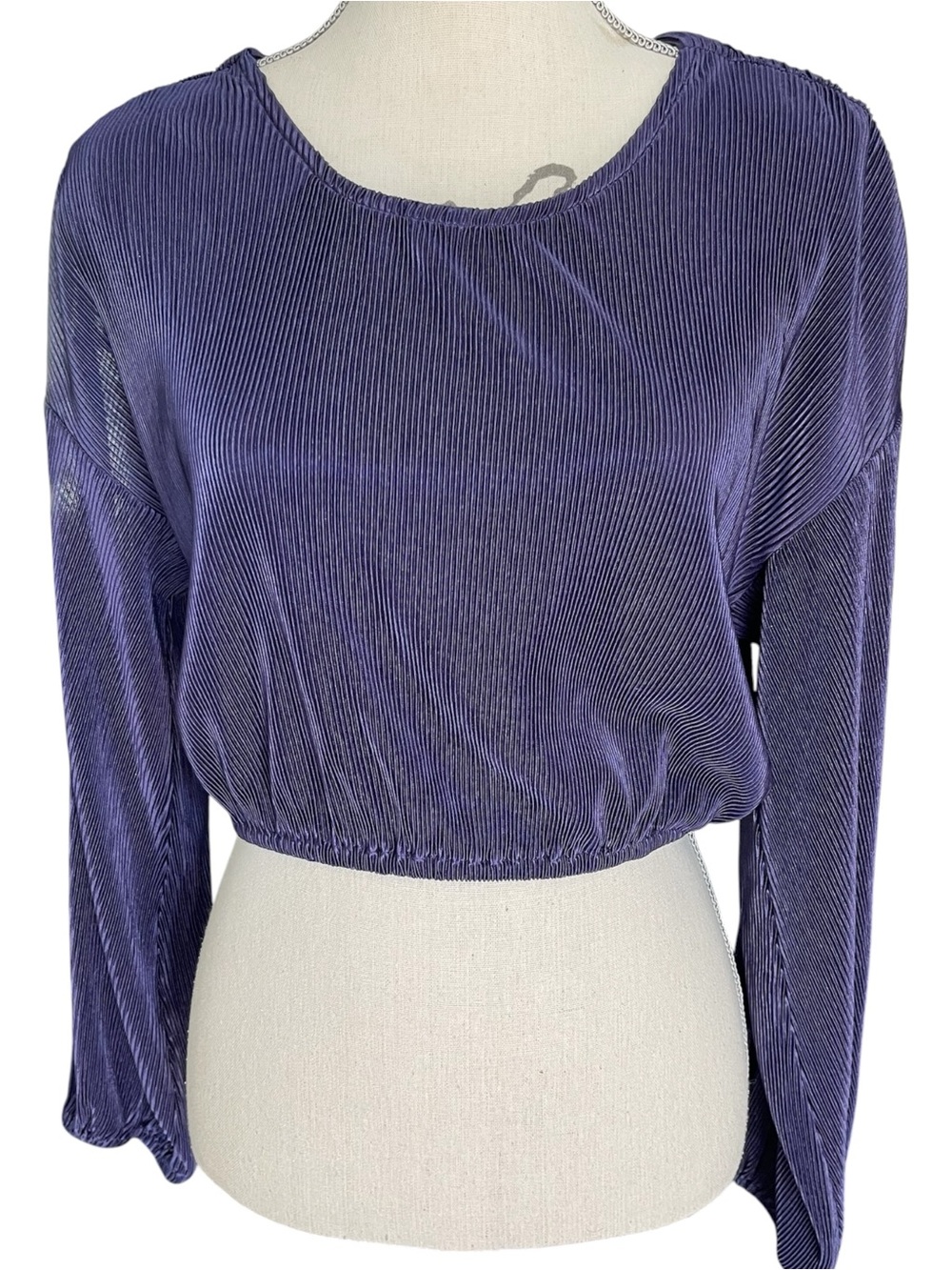 NWOT Moon River Purple Ribbed Long Sleeve Tie Back Crop Top (M)